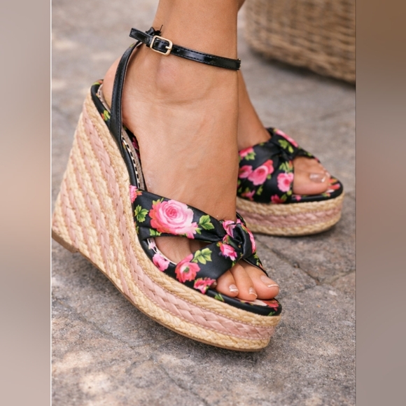 Betsey Johnson Shoes - Betsey Johnson Black Floral Espadrille Wedge Sandals